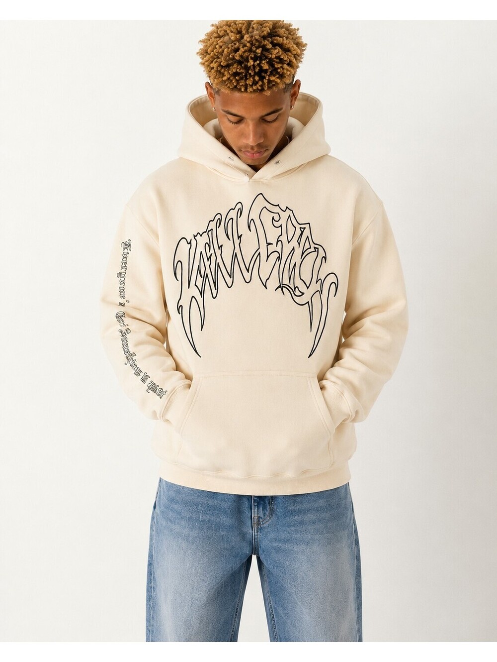 Kill Crew Wolf Graphic Oversized Fleece Hoodie Med Cream Streetwear Grunge - Picture 3 of 9